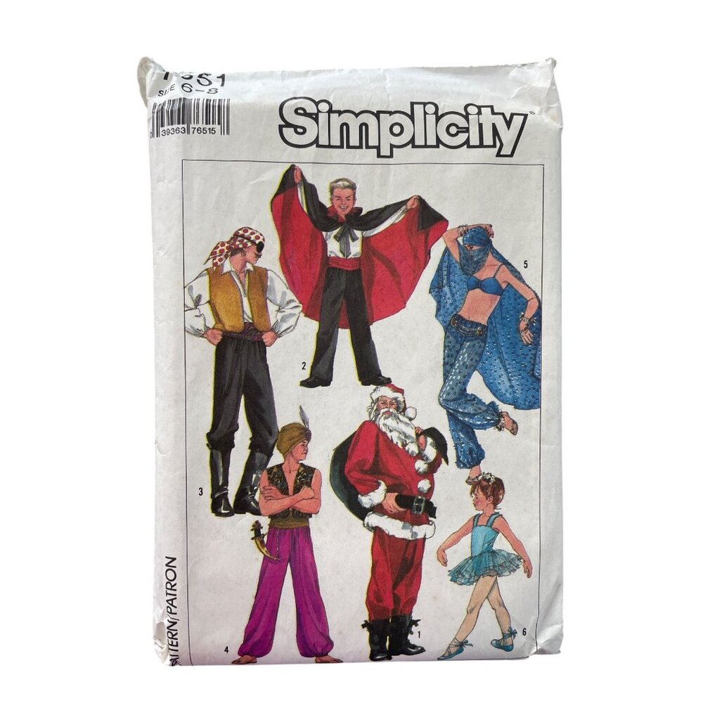 80s Simplicity 7651 Sewing Pattern Size 6-8 Vampire Harem Santa Genie Pirate CUT